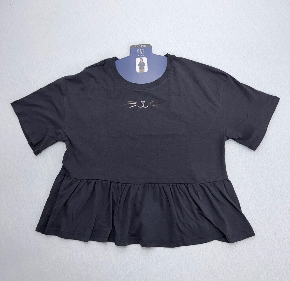 Gap Girl’s Short Sleeve Graphic T-Shirt Size XL (14/16) Black